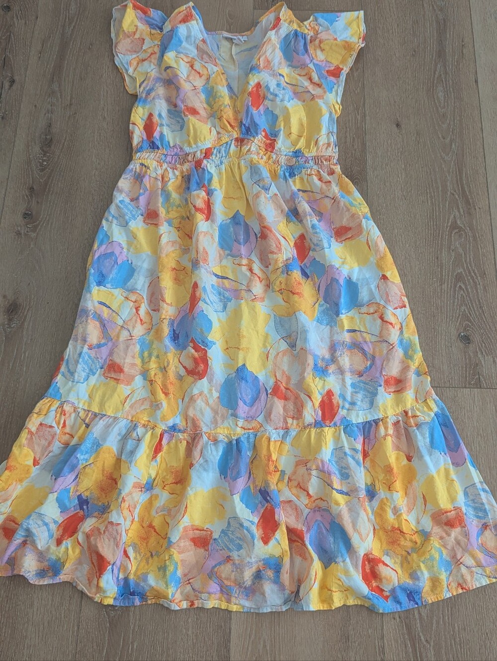 Isabel Maternity by Ingrid & Isabel Flutter Sleeve Yellow Floral Dress Large